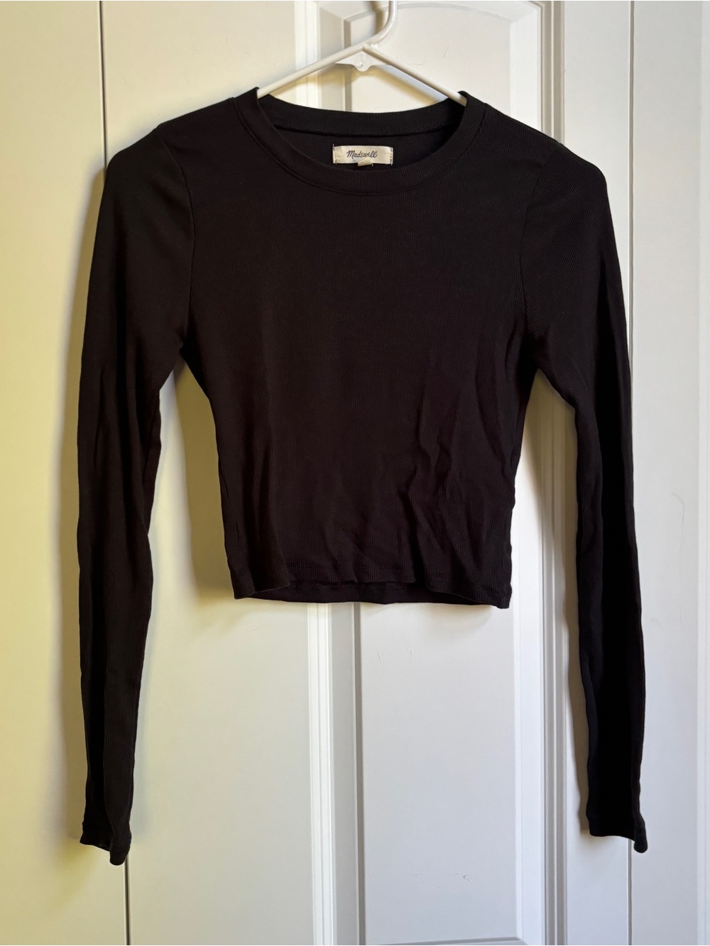 NWOT Madewell Black Ribbed Long Sleeve Crop Top